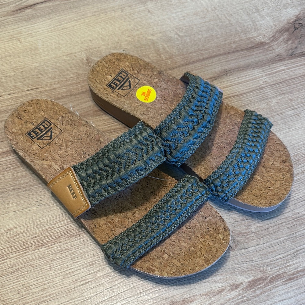 Reef Braided Olive Green Cork Slide Sandals